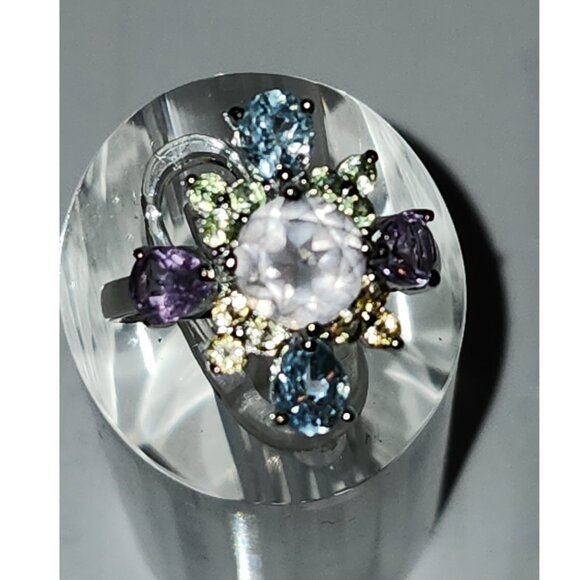 .925 Sterling Silver Rose Quartz/Amethyst/Citrine/Peridot/Topaz Ring Sz 7 $595 - Picture 2 of 6